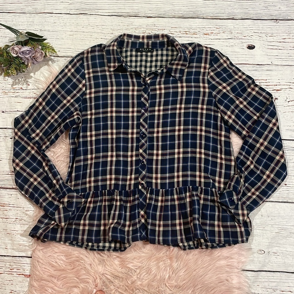 Maven West Revolve Plaid Ruffle Peplum Blouse